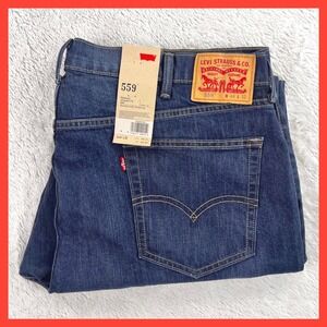 Levis 559 Relaxed Straight Jeans Men's 44x32 Dark Wash Blue Stretch Denim NWT